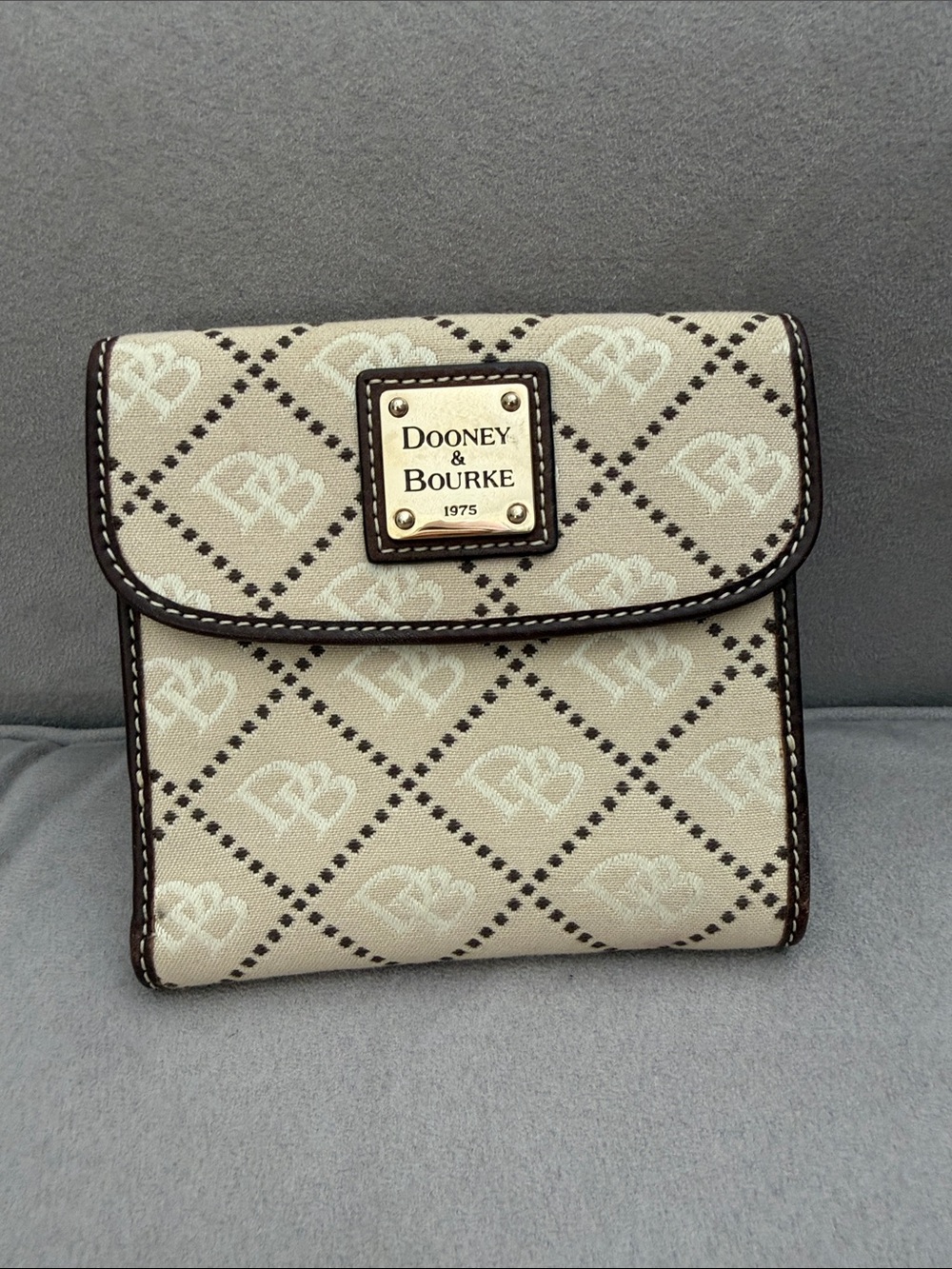 Dooney & Bourke Beige and Brown Monogram Canvas Wallet